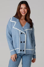 Load image into Gallery viewer, Denim Blue Rib-Knit Double-Breasted Jumper Jacket