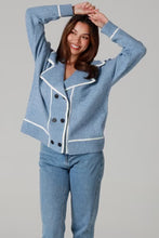 Load image into Gallery viewer, Denim Blue Rib-Knit Double-Breasted Jumper Jacket