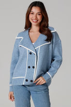 Load image into Gallery viewer, Denim Blue Rib-Knit Double-Breasted Jumper Jacket