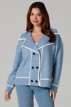 Load image into Gallery viewer, Denim Blue Rib-Knit Double-Breasted Jumper Jacket
