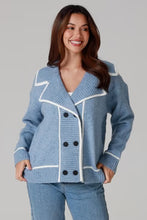 Load image into Gallery viewer, Denim Blue Rib-Knit Double-Breasted Jumper Jacket