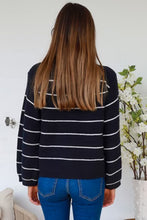 Load image into Gallery viewer, Navy & White Stripe Knit Boatneck Jumper