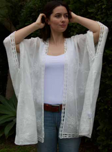 Load image into Gallery viewer, Embroidered Floral Boho Kimono with Cut Away Trim