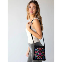 Load image into Gallery viewer, Embroidered Crossbody Bag in Black Folk Flower
