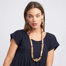Load image into Gallery viewer, Atoll Necklace in Oyster White by Rare Rabbit made with with Wood &amp; Ceramic Beads

