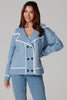 Denim Blue Rib-Knit Double-Breasted Jumper Jacket