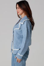 Load image into Gallery viewer, Denim Blue Rib-Knit Double-Breasted Jumper Jacket
