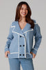 Denim Blue Rib-Knit Double-Breasted Jumper Jacket