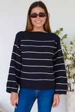 Load image into Gallery viewer, Navy &amp; White Stripe Knit Boatneck Jumper

