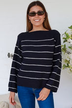 Load image into Gallery viewer, Navy &amp; White Stripe Knit Boatneck Jumper
