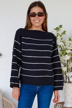 Load image into Gallery viewer, Navy &amp; White Stripe Knit Boatneck Jumper
