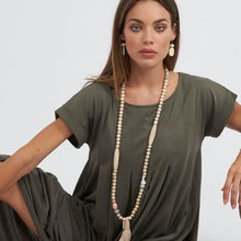 Load image into Gallery viewer, Handmade Tassel and Ceramic Tube Necklace with Wooden and Ceramic Beads by Rare Rabbit
