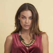 Load image into Gallery viewer, Compartmental Statement Necklace in Olive By Rare Rabbit
